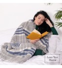 LoveYouHome Tartan Wolldecke Kuscheldecke mit 10% Kaschmir gut als Sofa-decke, Decke für Couch und Überwurf | Wärme, Groß, Dicke (140x200 cm - Grau-Dunkel-Blau)