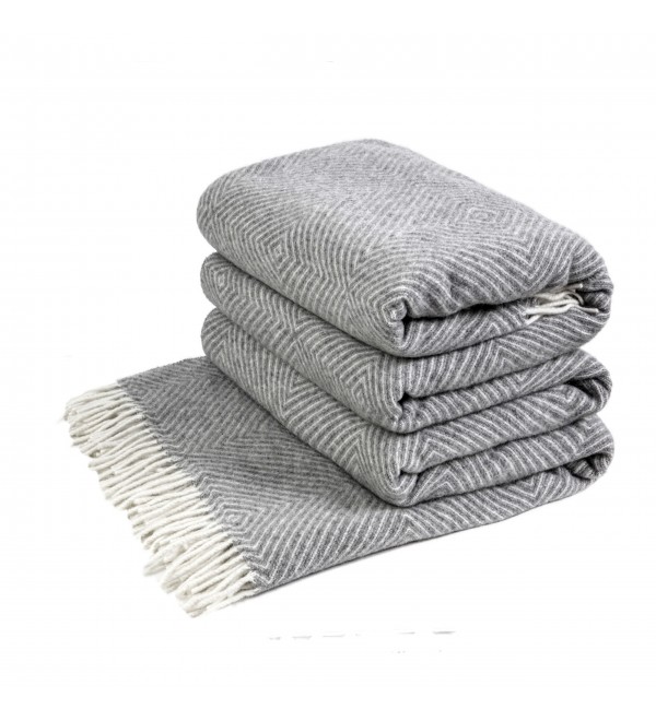 LoveYouHome Romben Merino Wolle Decke-Kuscheldecke Flauschig, Dicke, Grosse passend für Sofa/Bett/Couch (140x200 cm - Grau)