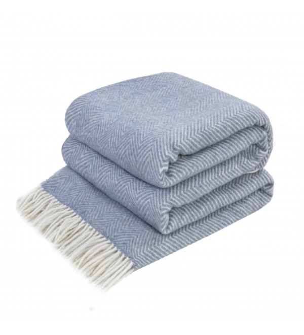 LoveYouHome Ecken Chevron Merino Wolle Decke-Kuscheldecke Flauschig, Dicke, Grosse passend für Sofa/Bett/Couch (140x200 cm - Weiß-Grau-Blau)