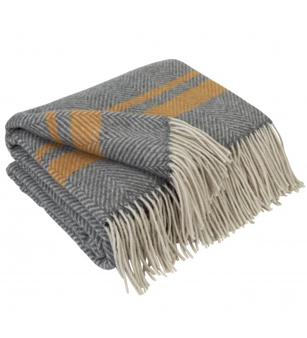 LoveYouHome Streifen Merino Wolle Decke-Kuscheldecke Flauschig, Dicke, Grosse passend für Sofa/Bett/Couch (140x200 cm - Grau-Senf)