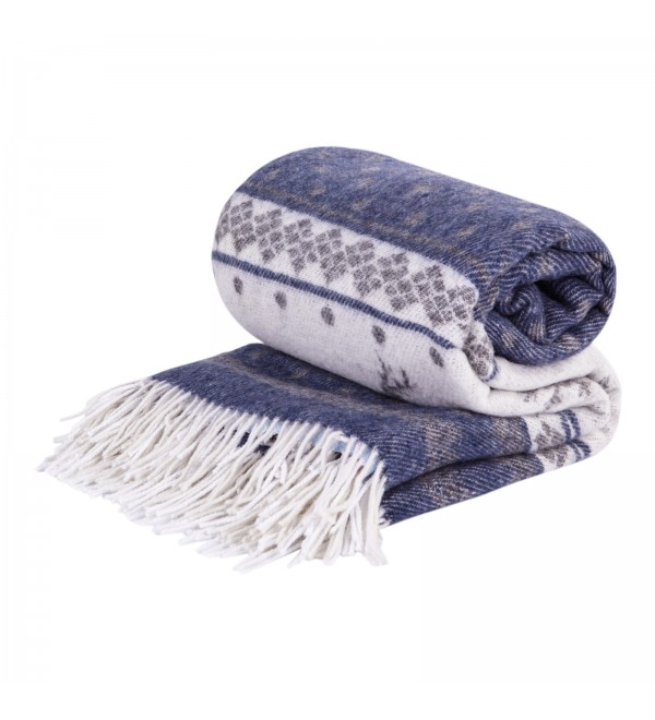 LoveYouHome Weihnachtsspecial Merino Wolle Decke-Kuscheldecke Flauschig, Dicke, Grosse passend für Sofa/Bett/Couch (140x200 cm - Blaue Rentiere)