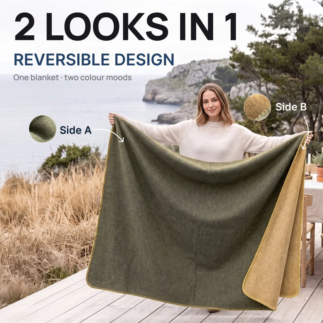 Reversible 100% Wool Blanket · 2