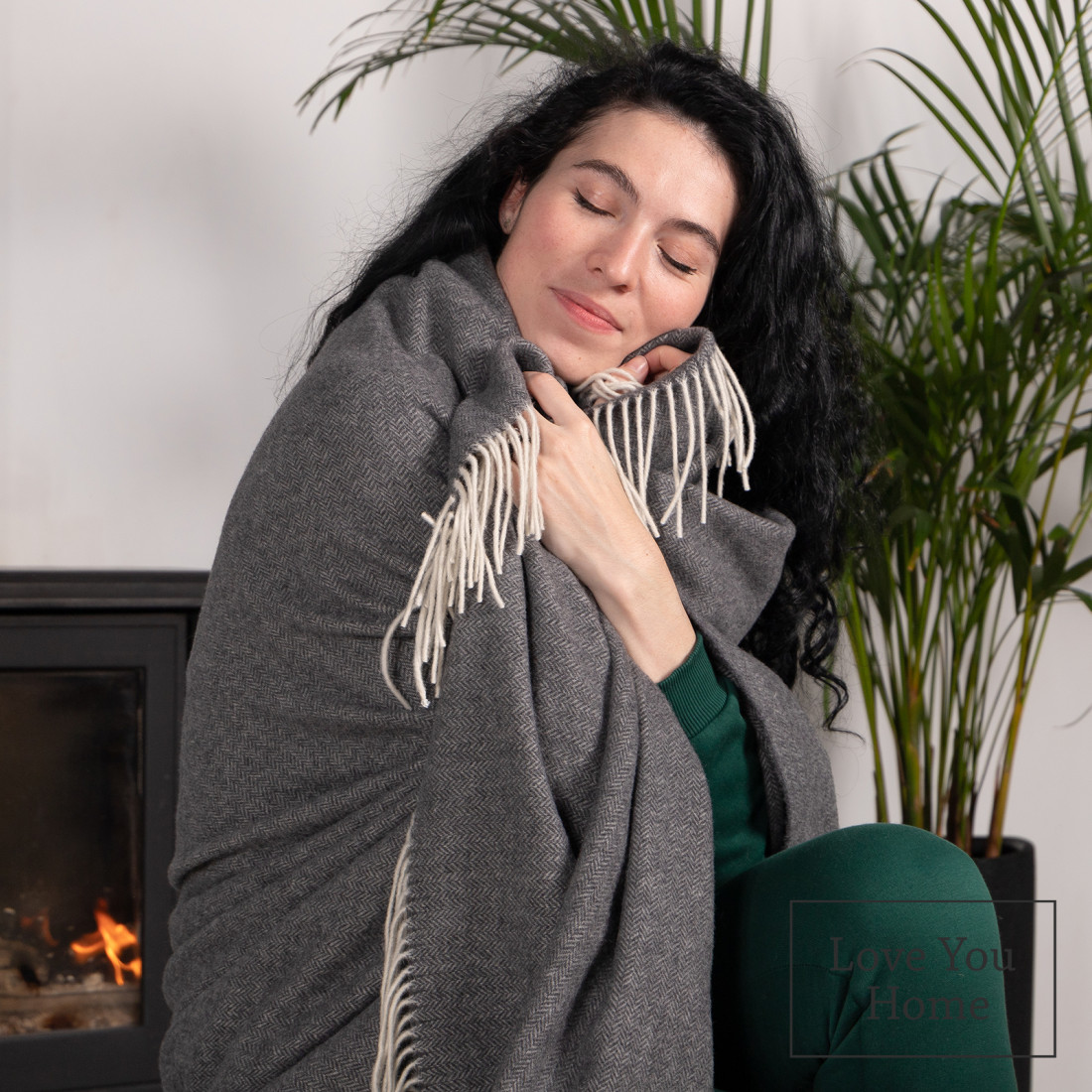 Cashmere wool blanket with merino herringbone · 5