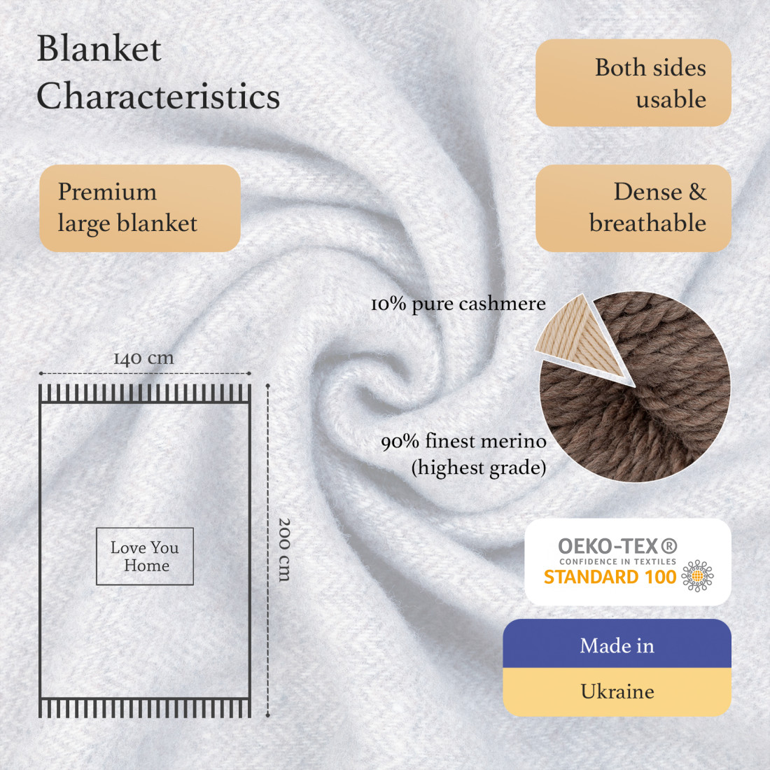 Cashmere blanket with Merino herringbone · 2