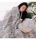 Kaschmir Wolldecke mit Merino Tartan LoveYouHome (140x200 cm / Grau mit Blau und Weiß)