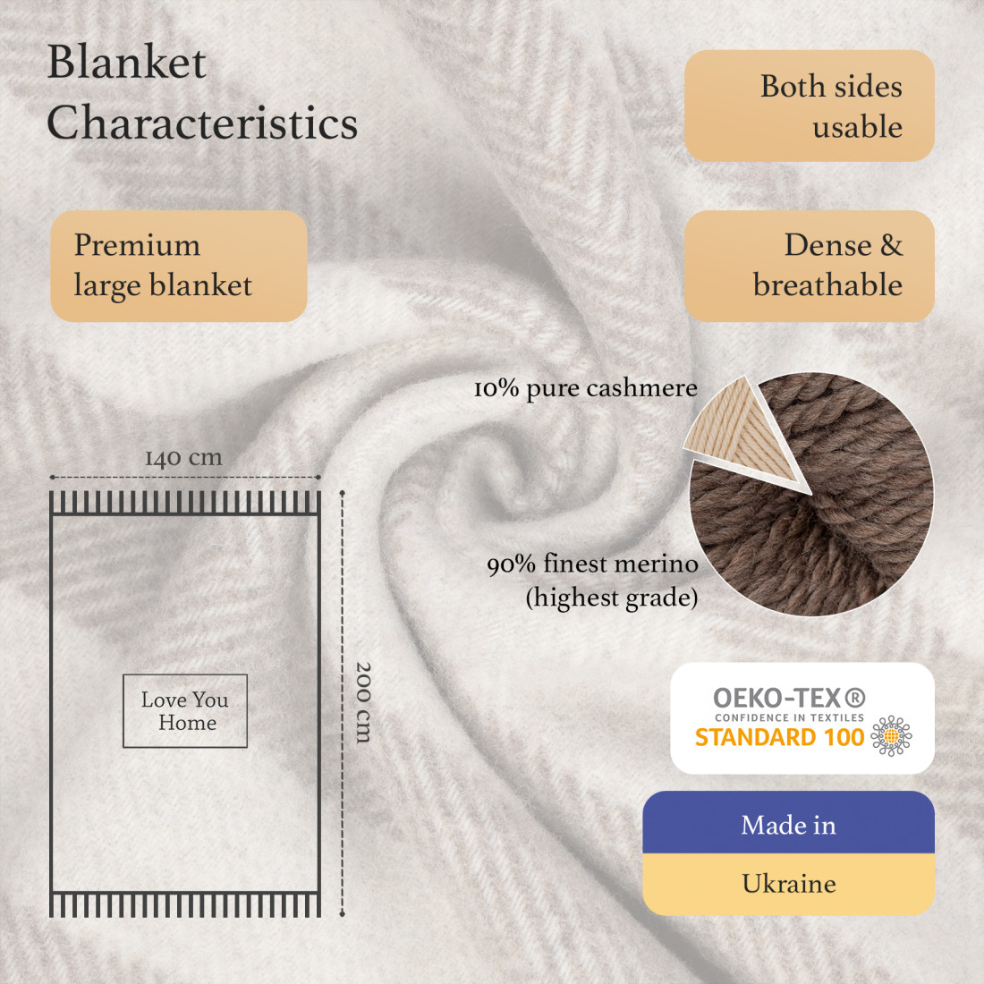 Cashmere wool blanket with Merino Stripes · 2