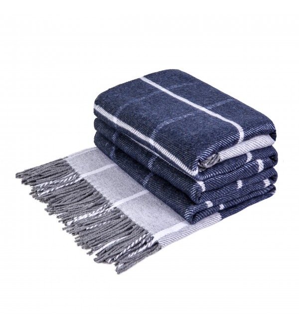 LoveYouHome Quadrate Baumwolle Decke-Kuscheldecke gut als Sofa-Decke, Tagesdecke für Couch | Flauschige, Große, Dicke, XXL Überwurf (140x200 cm - Weiß-Blau)