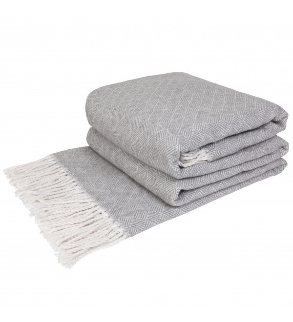 LoveYouHome Diagonale Baumwolle Decke-Kuscheldecke gut als Sofa-Decke, Tagesdecke für Couch | Flauschige, Große, Dicke, XXL Überwurf (140x200 cm - Weiß-Grau)