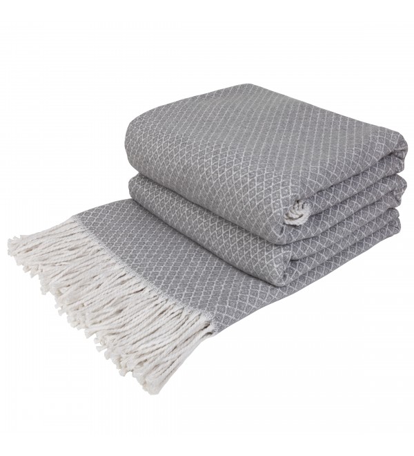 LoveYouHome Geometrie Baumwolle Decke-Kuscheldecke gut als Sofa-Decke, Tagesdecke für Couch | Flauschige, Große, Dicke, XXL Überwurf (140x200 cm - Weiß-Grau)
