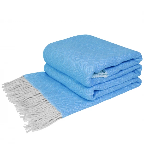 Baumwolle Decke Diagonale LoveYouHome (140x200 cm / Meer Blau met Weiß)