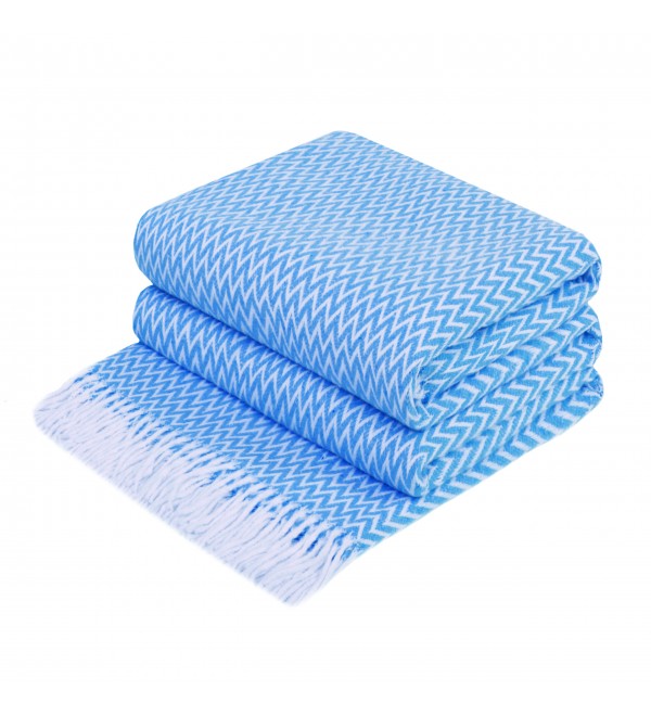 Baumwolle Decke Ecken Chevron LoveYouHome (140x200 cm / Meer Blau - Weiß)