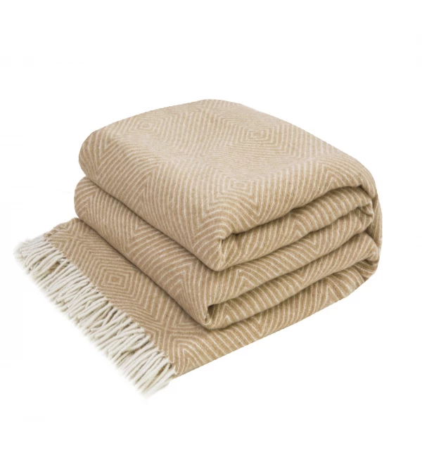 Merino Wolldecke Rautenmuster LoveYouHome (140x200 cm / Beige - Weiß)
