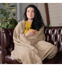 Merino Wolldecke Rautenmuster LoveYouHome (140x200 cm / Beige - Weiß)