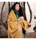 Merino Wolldecke Rautenmuster LoveYouHome (140x200 cm / Senf-Gelb - Weiß)