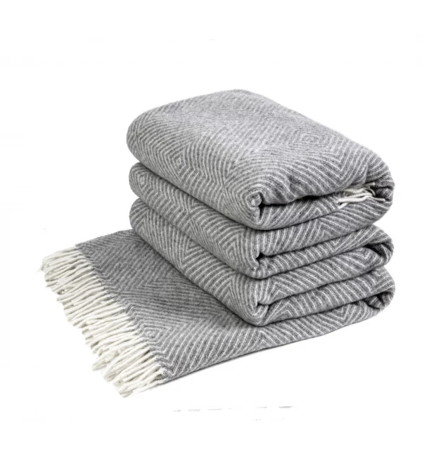 Merino Wolldecke Rautenmuster LoveYouHome (140x200 cm / Grau - Weiß)