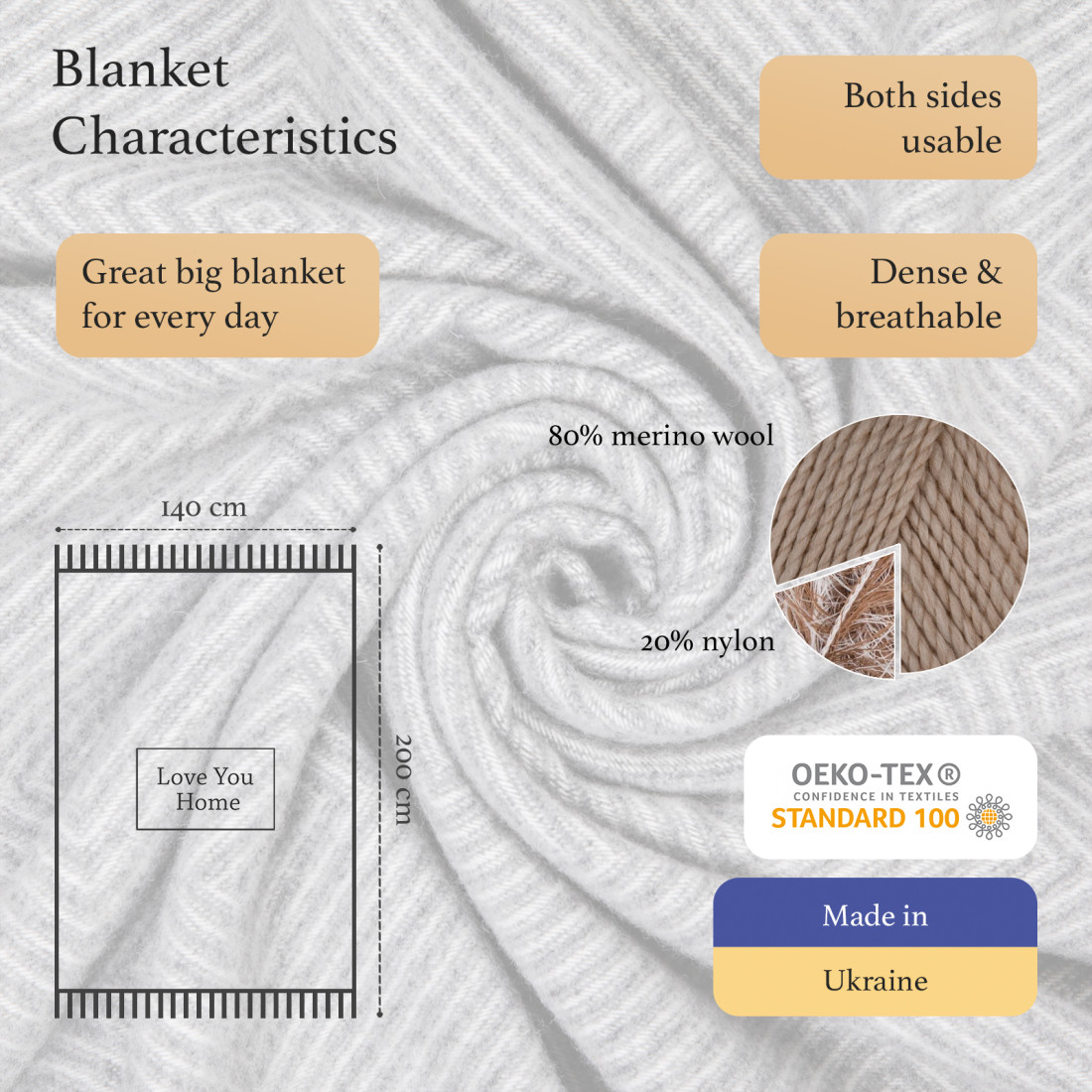 Merino Wool Blanket with Diamond Pattern · 2