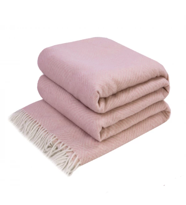 Merino Wolldecke Rautenmuster LoveYouHome (140x200 cm / Rosa - Weiß)