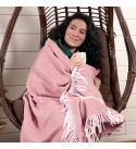 LoveYouHome Romben Merino Wolle Decke-Kuscheldecke Flauschig, Dicke, Grosse passend für Sofa/Bett/Couch (140x200 cm - Weiß-Rosa)