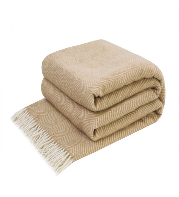 Merino Wolldecke Ecken Chevron LoveYouHome (140x200 cm / Beige - Weiß)
