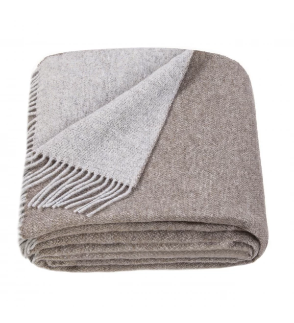 Doppelseitige Merino Wolldecke LoveYouHome (140x200 cm / Hellbraun - Weiß)