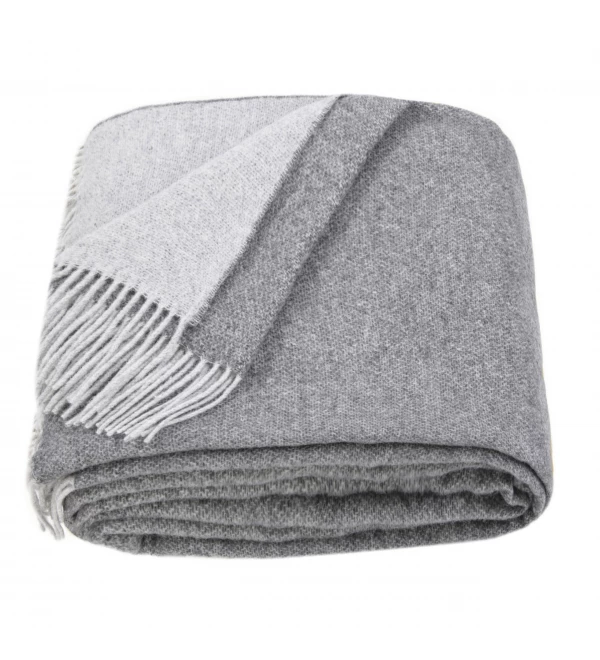 Doppelseitige Merino Wolldecke LoveYouHome (140x200 cm / Hellgrau - Weiß)