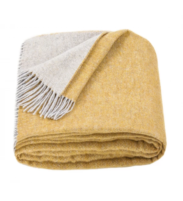 Doppelseitige Merino Wolldecke LoveYouHome (140x200 cm / Senf-Gelb - Weiß)