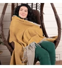 Doppelseitige Merino Wolldecke LoveYouHome (140x200 cm / Senf-Gelb - Weiß)