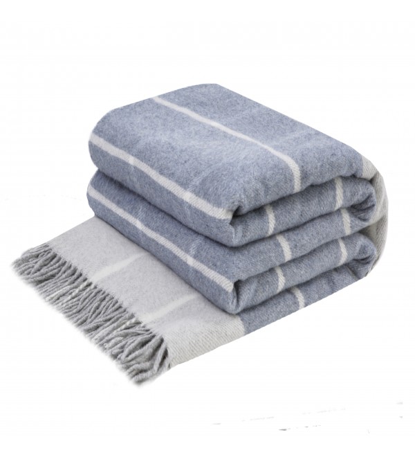 LoveYouHome Quadrate Merino Wolle Decke-Kuscheldecke Flauschig, Dicke, Grosse passend für Sofa/Bett/Couch (140x200 cm - Weiß-Blau)