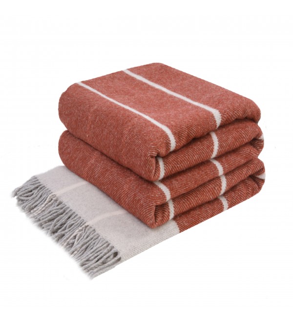 LoveYouHome Quadrate Merino Wolle Decke-Kuscheldecke Flauschig, Dicke, Grosse passend für Sofa/Bett/Couch (140x200 cm - Weiß-Terrakotta)