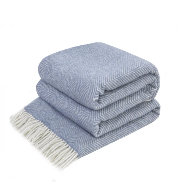 Merino Wolldecke Ecken Chevron LoveYouHome (140x200 cm  / Blau -Weiß)