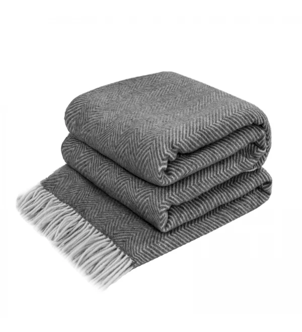 Merino Wolldecke Ecken Chevron LoveYouHome (140x200 cm / Dunkelgrau - Weiß)