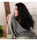 Merino Wolldecke Ecken Chevron LoveYouHome (140x200 cm / Dunkelgrau - Weiß)