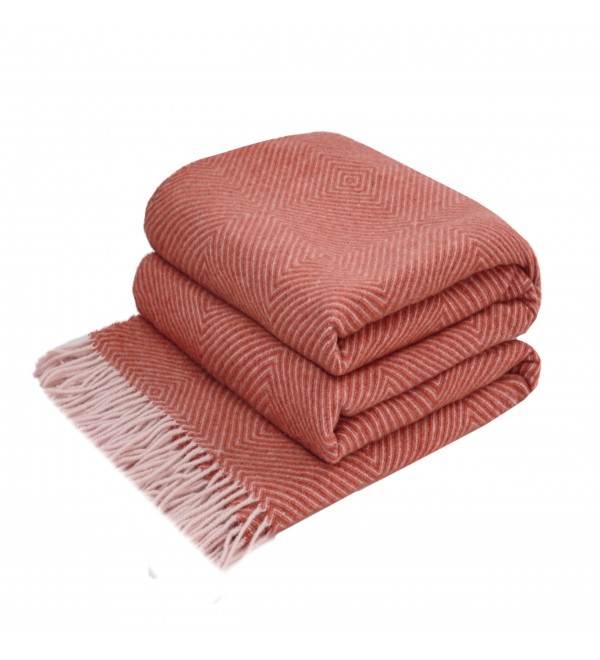 LoveYouHome Romben Merino Wolle Decke-Kuscheldecke Flauschig, Dicke, Grosse passend für Sofa/Bett/Couch (140x200 cm - Terrakotta)