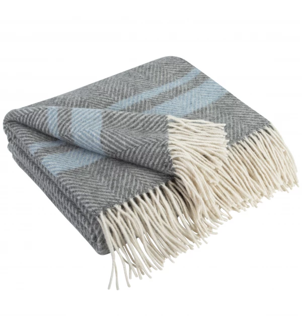 Merino Wolldecke Streifen LoveYouHome (140x200 cm / Grau - Blau - Weiß)