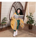 Merino Wolldecke Streifen LoveYouHome (140x200 cm / Senf - Grau - Weiß)