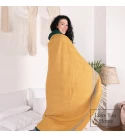 Merino Wolldecke Streifen LoveYouHome (140x200 cm / Senf - Grau - Weiß)