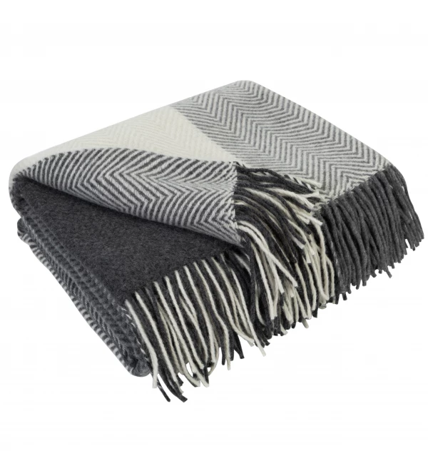 Merino Wolldecke Quadrate Verlauf LoveYouHome (140x200 cm / Anthrazit - Grau - Weiß)