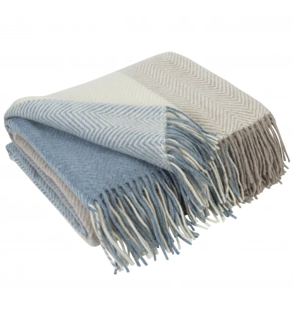 Merino Wolldecke Quadrate Verlauf LoveYouHome (140x200 cm / Beige - Blau - Weiß)