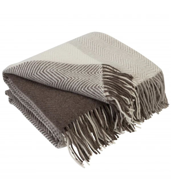 Merino Wolldecke Quadrate Verlauf LoveYouHome (140x200 cm / Braun - Weiß)