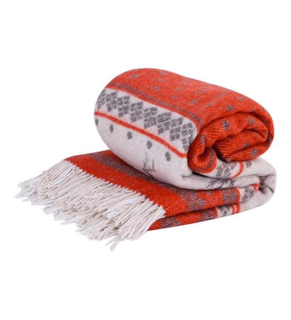 Merino Wolldecke Weihnachtsspecial Rentiere LoveYouHome (140x200 cm / Rot - Weiß)