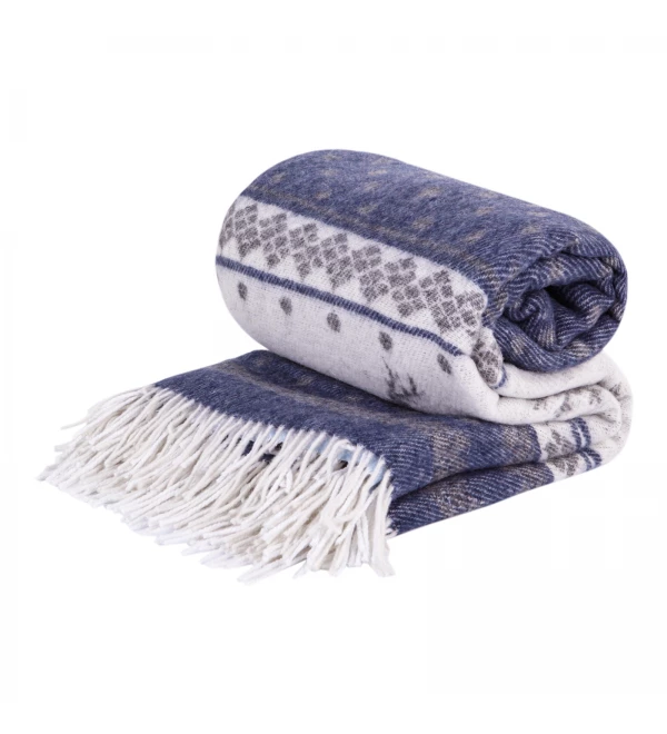 Merino Wolldecke Weihnachtsspecial, Rentiere LoveYouHome (140x200 cm / Blau - Weiß)