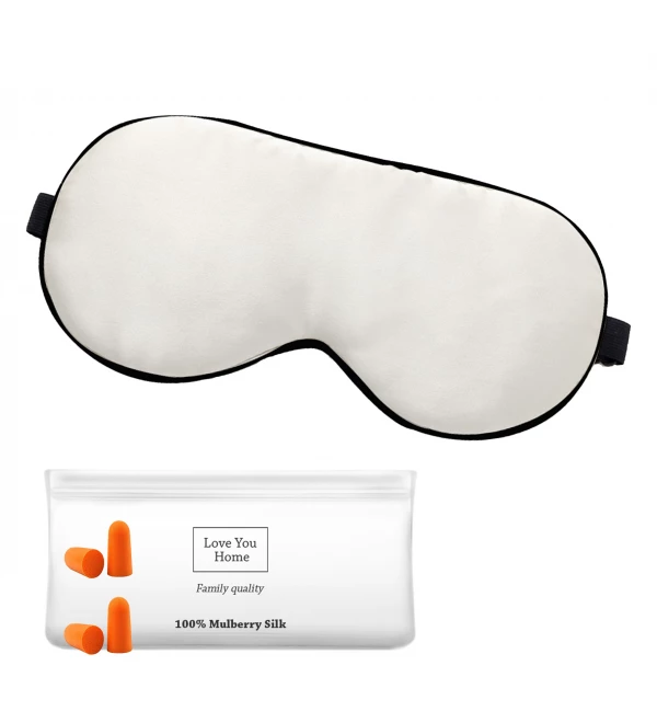 Seide Schlafmaske mit Ohrenstöpsel LoveYouHome (Weiß | 22 Momme)