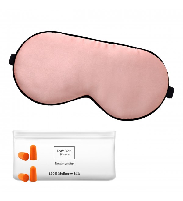 LoveYouHome Seide Schlafmaske-Schlafbrille für Männer und Frauen Bequem Schlafen Größe mit Blackout, mit 4 Ohrenstöpsel und Reisetasche (Rosa | 22 Momme)
