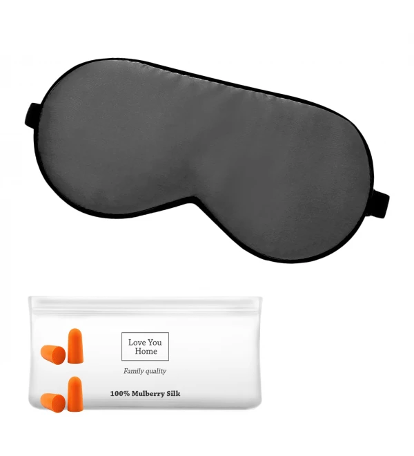 Seide Schlafmaske mit Ohrenstöpsel LoveYouHome (Grau | 22 Momme)