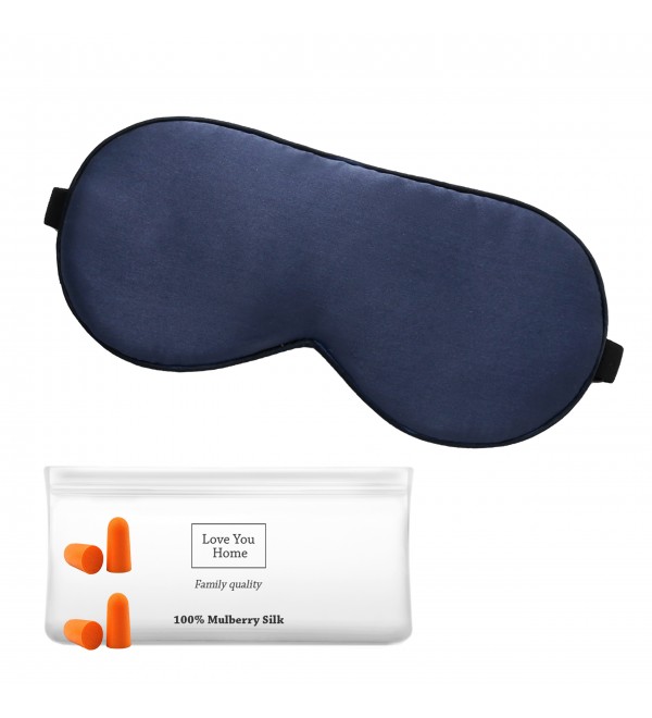 LoveYouHome Seide Schlafmaske-Schlafbrille für Männer und Frauen Bequem Schlafen Größe mit Blackout, mit 4 Ohrenstöpsel und Reisetasche (Dunkelblaue | 22 Momme)