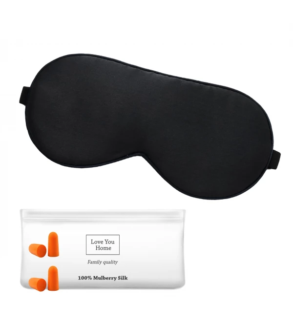 Seide Schlafmaske mit Ohrenstöpsel LoveYouHome (Schwarz | 22 Momme)