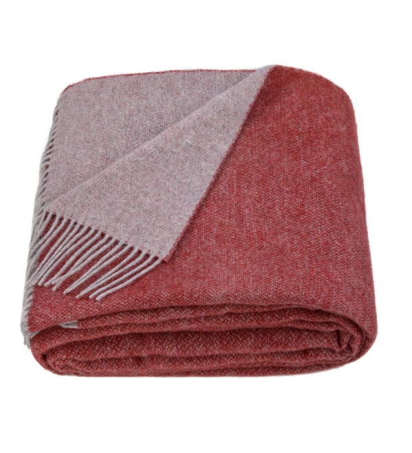Doppelseitige Merino Wolldecke LoveYouHome (140x200 cm / Terrakotta - Grau)