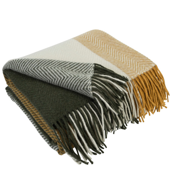 Merino Wolldecke Quadrate Verlauf LoveYouHome (140x200 cm / Grün - Gelb - Weiß)