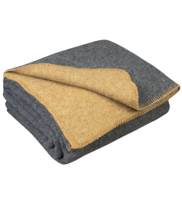 80% Merino Wolldecke LoveYouHome (130x170 cm / Senf - Grau)