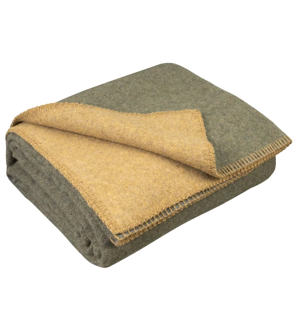 80% Merino Wolldecke LoveYouHome (130x170 cm / Olivgrün - Senf)
